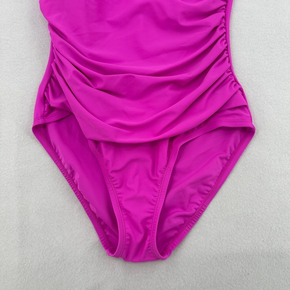 Ellen Tracy Magenta Pink Ruffle Halter One Piece Swimsuit Ruched Size 10 Beach - Picture 5 of 9